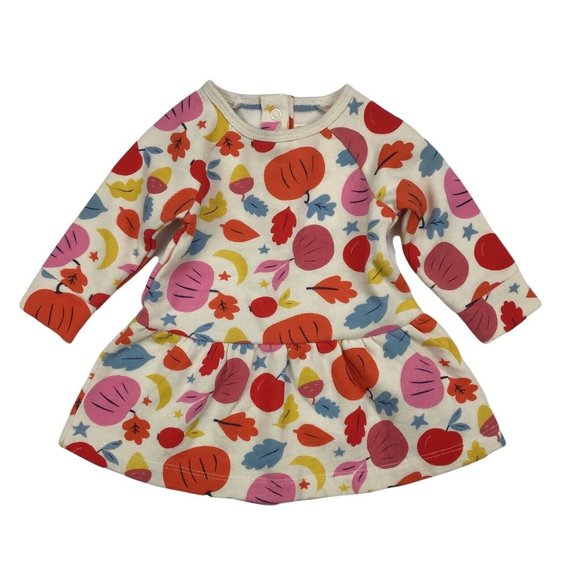 Mini Boden Girls 0-3 month Fall Pumpkin Leaves Long Sleeve Dress Cotton Blend